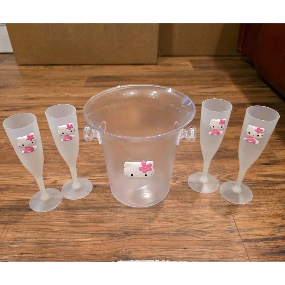 Hello Kitty Ice Bucket and Drinking Flutes Set Thailand Sanrio